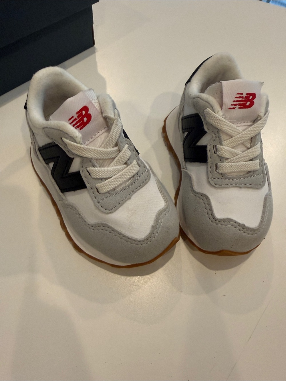 New Balance Toddler 237 Bungee White, Gray & Black Sneakers with Gum Sole